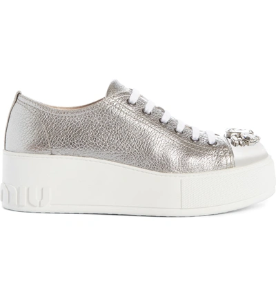 Shop Miu Miu Crystal Cap Toe Sneaker In Silver