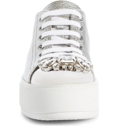 Shop Miu Miu Crystal Cap Toe Sneaker In Silver