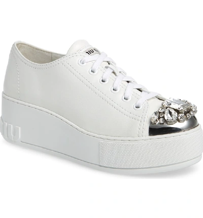 Shop Miu Miu Crystal Cap Toe Sneaker In White