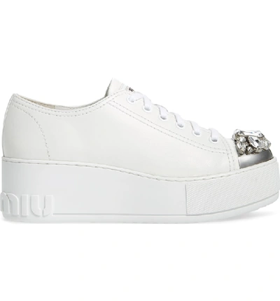 Shop Miu Miu Crystal Cap Toe Sneaker In White