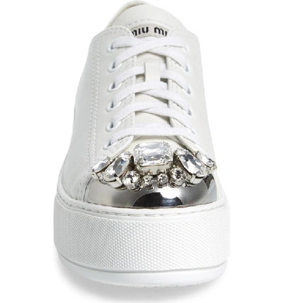 Shop Miu Miu Crystal Cap Toe Sneaker In White