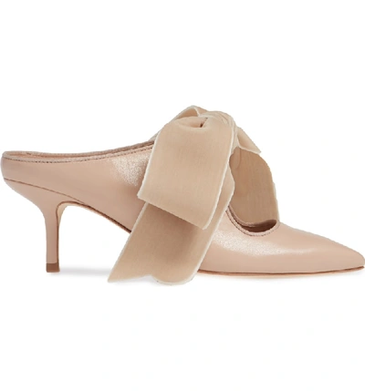 Tory Burch Clara Leather Mules With Velvet Bow In Goan Sand | ModeSens