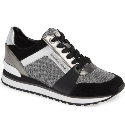 Shop Michael Michael Kors Billie Perforated Sneaker In Black/ Silver