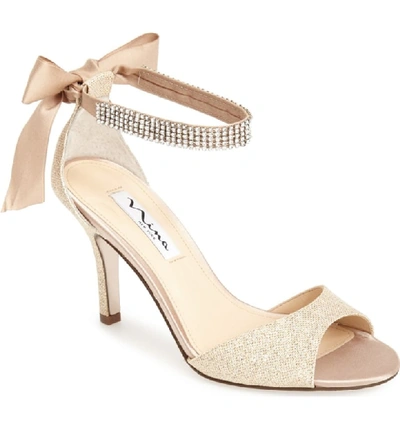 Shop Nina 'vinnie' Crystal Embellished Ankle Strap Sandal In Champagne Gold