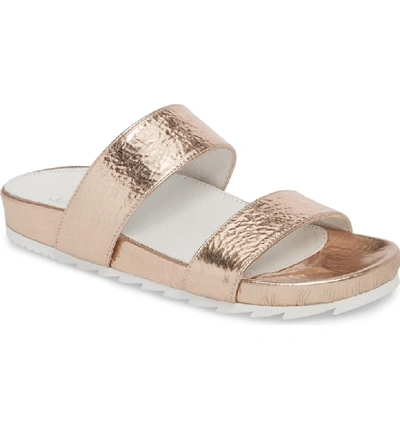 Shop Jslides Edie Sandal In Rose Gold Leather