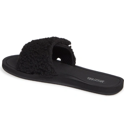 Shop Michael Michael Kors Mk Logo Slide Sandal In Black Faux Fur