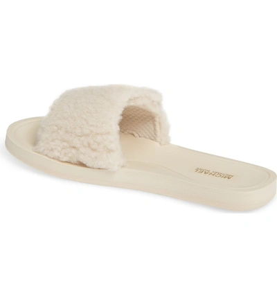 Shop Michael Michael Kors Mk Logo Slide Sandal In Natural Faux Fur