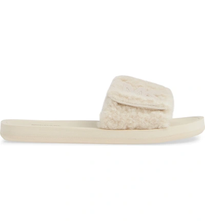 Shop Michael Michael Kors Mk Logo Slide Sandal In Natural Faux Fur