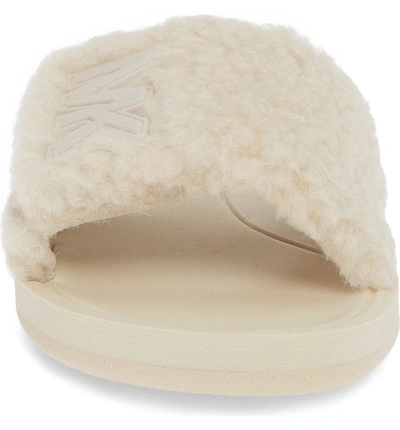 Shop Michael Michael Kors Mk Logo Slide Sandal In Natural Faux Fur