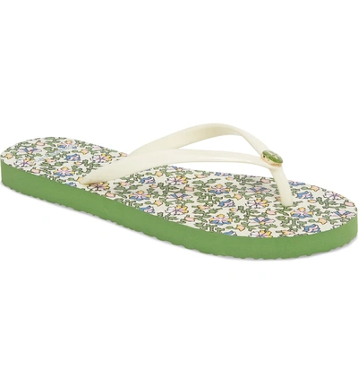 Shop Tory Burch Thin Flip Flop In New Ivory/ Ivory Wild Pansy