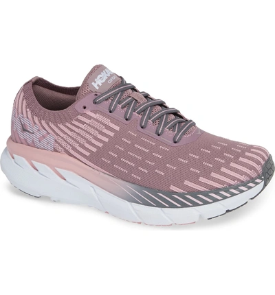 Shop Hoka One One Clifton 5 Knit Running Shoe In Cameo/ Pink Toadstool