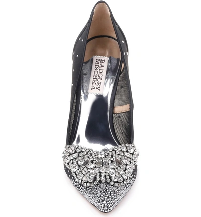 Shop Badgley Mischka Quintana Crystal Embellished Pump In Black Satin/ Mesh