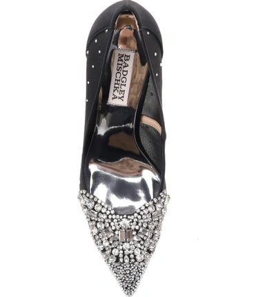 Shop Badgley Mischka Quintana Crystal Embellished Pump In Black Satin/ Mesh