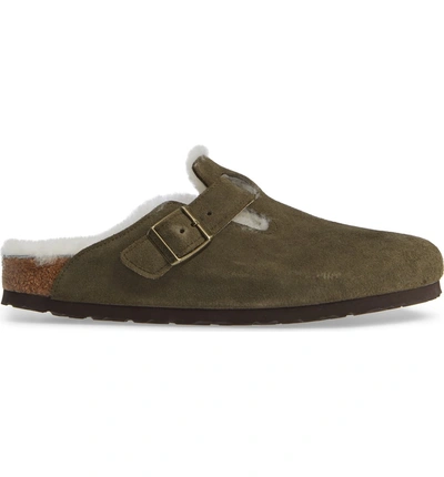 Shop Birkenstock 'boston' Genuine Shearling Lined Clog In Forest/ Natural Suede