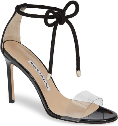 Shop Manolo Blahnik Estro Ankle Tie Sandal In Black Patent