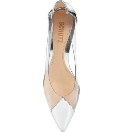 Shop Schutz Cyou Clear Pointy Toe Pump In Silver Spechio