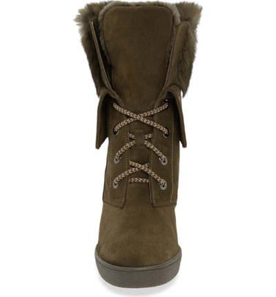 Shop Aquatalia Cordelia Water Resistant Genuine Rabbit Fur Boot In Herb