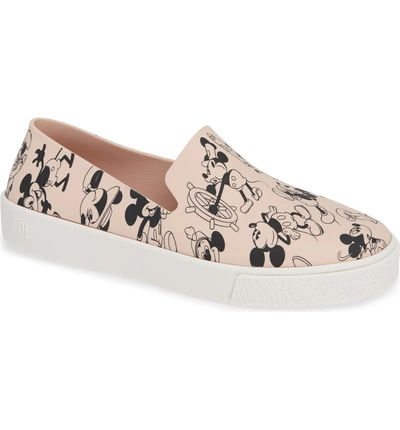 Shop Melissa Ground Mickey Mouse Slip-on Sneaker In Pink/ White Fabric