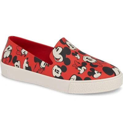 Shop Melissa Ground Mickey Mouse Slip-on Sneaker In Red/ White Fabric