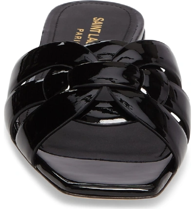 Shop Saint Laurent Tribute Slide Sandal In Black Patent