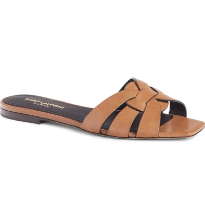 Shop Saint Laurent Tribute Slide Sandal In Safari Brown