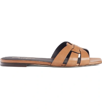 Shop Saint Laurent Tribute Slide Sandal In Safari Brown