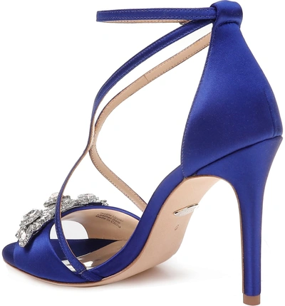 Shop Badgley Mischka Vanessa Crystal Embellished Sandal In Blue Satin