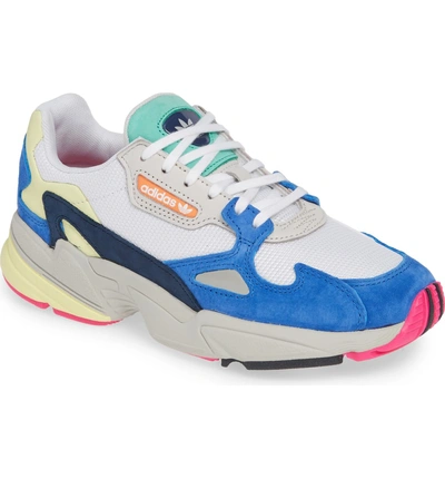 Shop Adidas Originals Falcon Sneaker In White/ White/ Blue