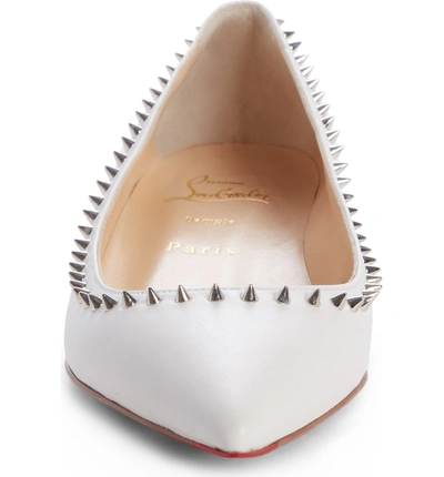 Shop Christian Louboutin Anjalina Spike Flat In Snow White/ Silver