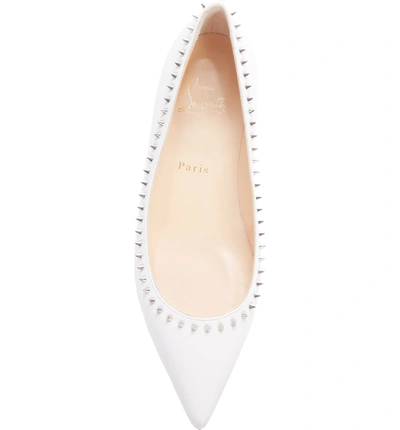 Shop Christian Louboutin Anjalina Spike Flat In Snow White/ Silver