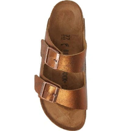 Shop Birkenstock Arizona Sandal In Washed Metallic Copper Leather