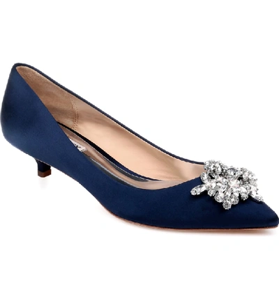 Shop Badgley Mischka Vail Embellished Kitten Heel Pump In Midnight Satin