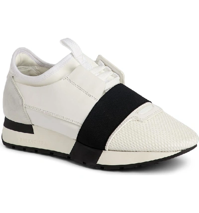 Shop Balenciaga Mixed Media Trainer Sneaker In White Calf