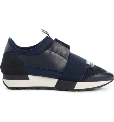 Balenciaga Mixed Media Trainer Sneaker In Midnight Blue | ModeSens