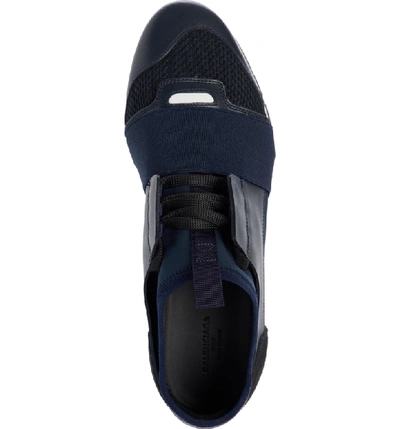 Shop Balenciaga Mixed Media Trainer Sneaker In Midnight Blue