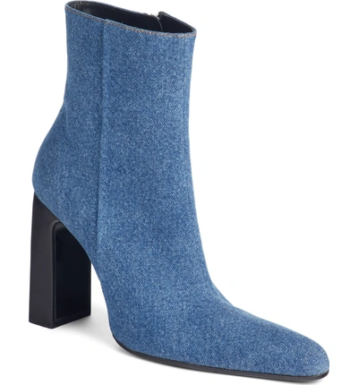 Shop Balenciaga Block Heel Denim Bootie In Blue