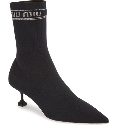 Shop Miu Miu Logo Sock Bootie In Black