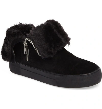 Shop Jslides Allie Faux Fur Lined Platform Boot In Black Suede