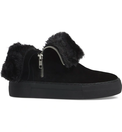 Shop Jslides Allie Faux Fur Lined Platform Boot In Black Suede