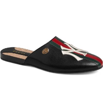 Shop Gucci Ny Flamel Flat Mule In Black