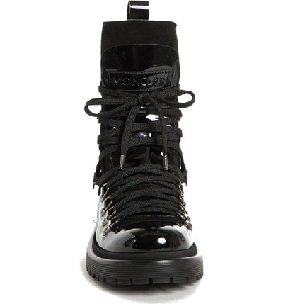 Shop Moncler Berenice Stivale Lace-up Boot In Black Patent