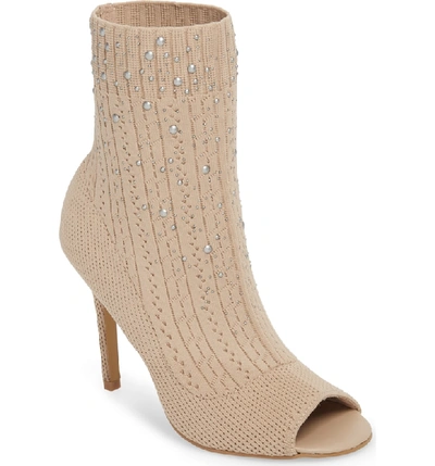 Shop Charles By Charles David Peep Toe Sock Bootie In Nude Fabric