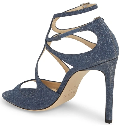 Shop Jimmy Choo Lang Sandal In Navy Glitter