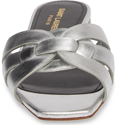 Shop Saint Laurent Tribute Nu Pieds Slide Sandal In Silver