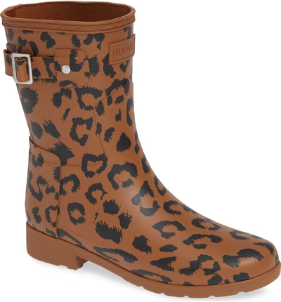 Shop Hunter Original Leopard Print Refined Short Waterproof Rain Boot In Thicket