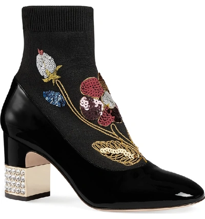 Shop Gucci Candy Floral Embroidered Bootie In Black