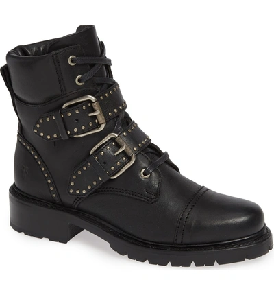 Shop Frye Samantha Stud Buckle Boots In Black Leather