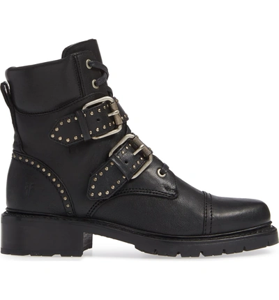 Shop Frye Samantha Stud Buckle Boots In Black Leather