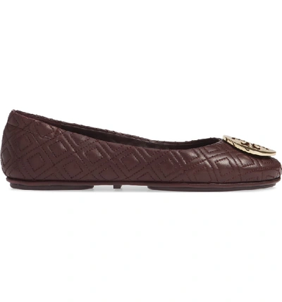 Shop Tory Burch Quilted Minnie Flat In Malbec/ Gold