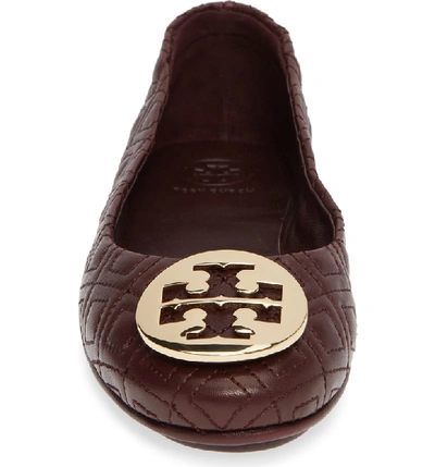 Shop Tory Burch Quilted Minnie Flat In Malbec/ Gold